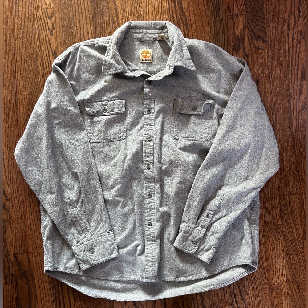 Mens Timberland Solid Grey Flannel Heavy Button Down Chamois Shirt 2XL